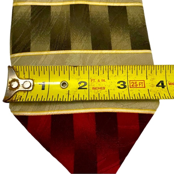 Bello Uomo Tie Italian Woven Silk Hand Made Tip Bar String Green Red 60”x3.75” - Picture 10 of 13